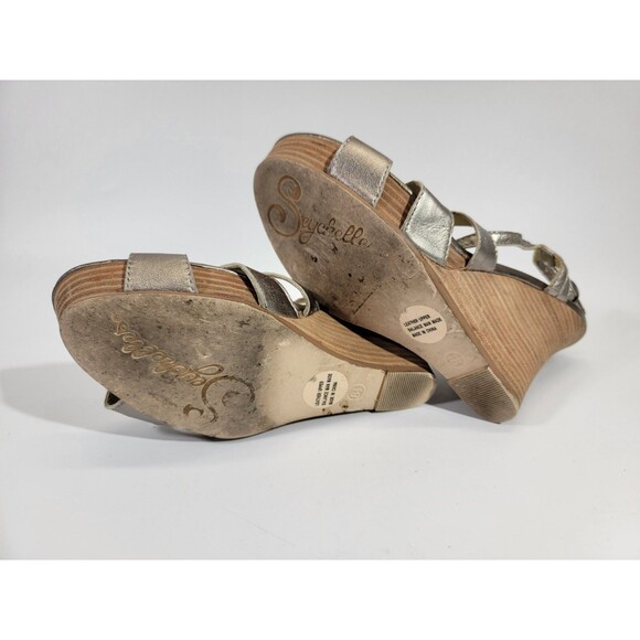 HHP Women's Size 8.5 Seychelles Silver Leather Strappy Wedge Heels Shoes Pumps‎ - Picture 10 of 11